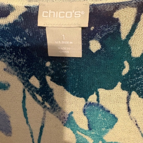 Chico's Blue and Cream Floral Cardigan - Picture 3 of 3